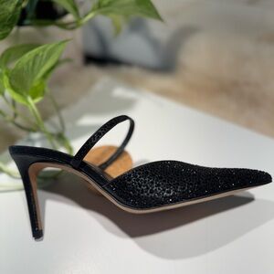 Dolce Vita Kanika Crystal Black Metallic Slingback Heels with Pointed Toe